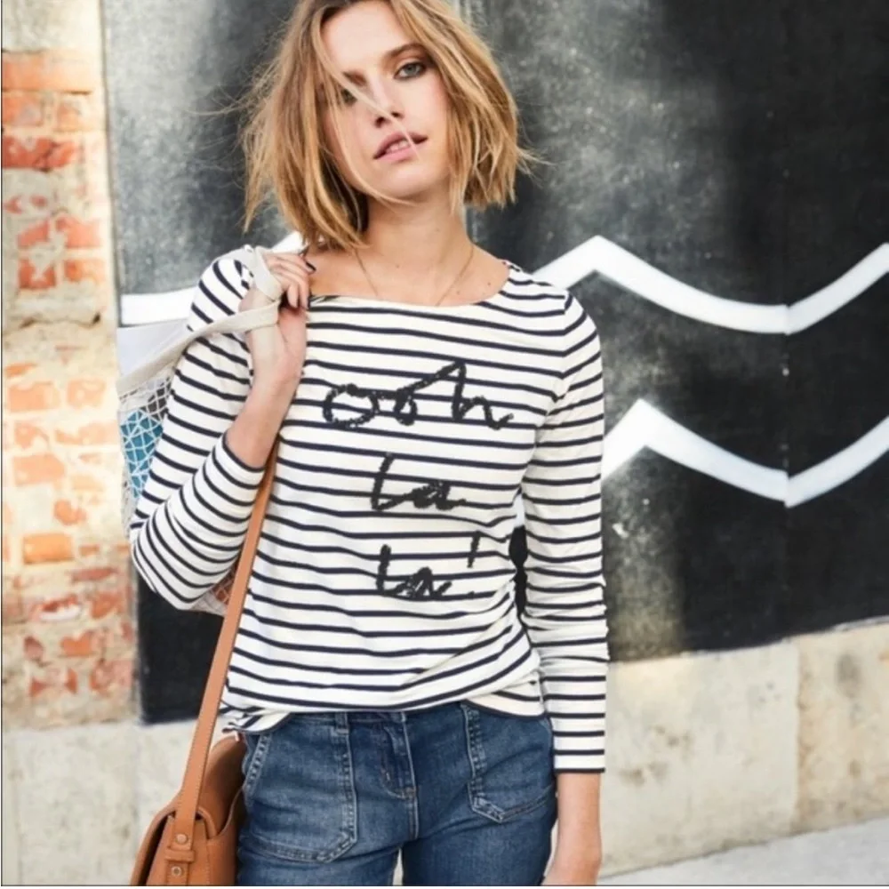 Boden Stripe Ooh La La Sequined Make A Statement Long Sleeve Jersey Stripe Tee
